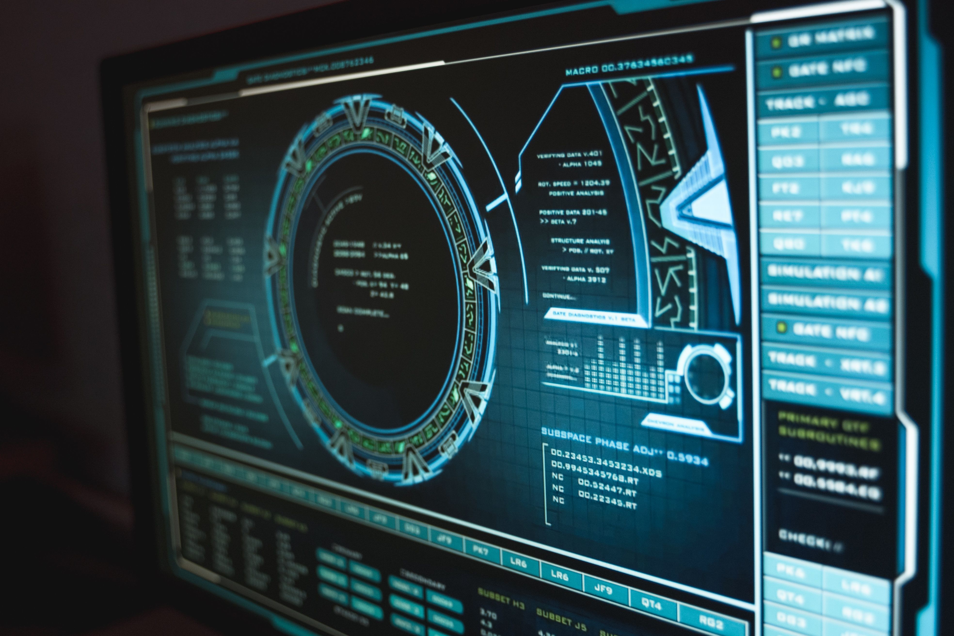 High-tech computer interface displaying cybersecurity data used in digital forensic authentication
