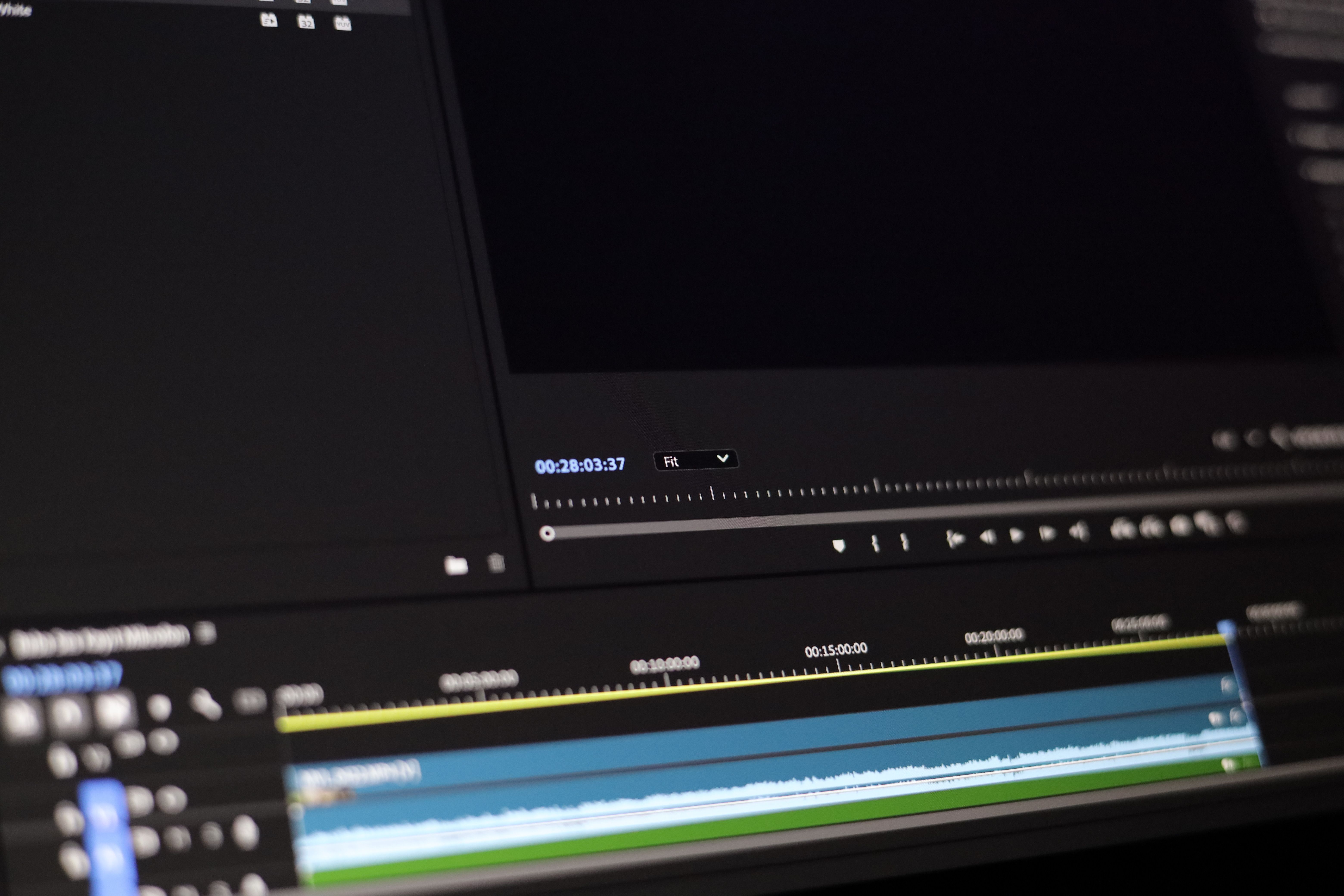 Close-up of video editing software timeline used to examine and authenticate AI-generated video evidence